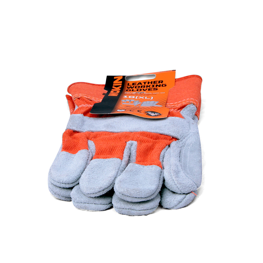 Leather Working Gloves, Size 10 (XL), Grey and Orange | Part Number 401018