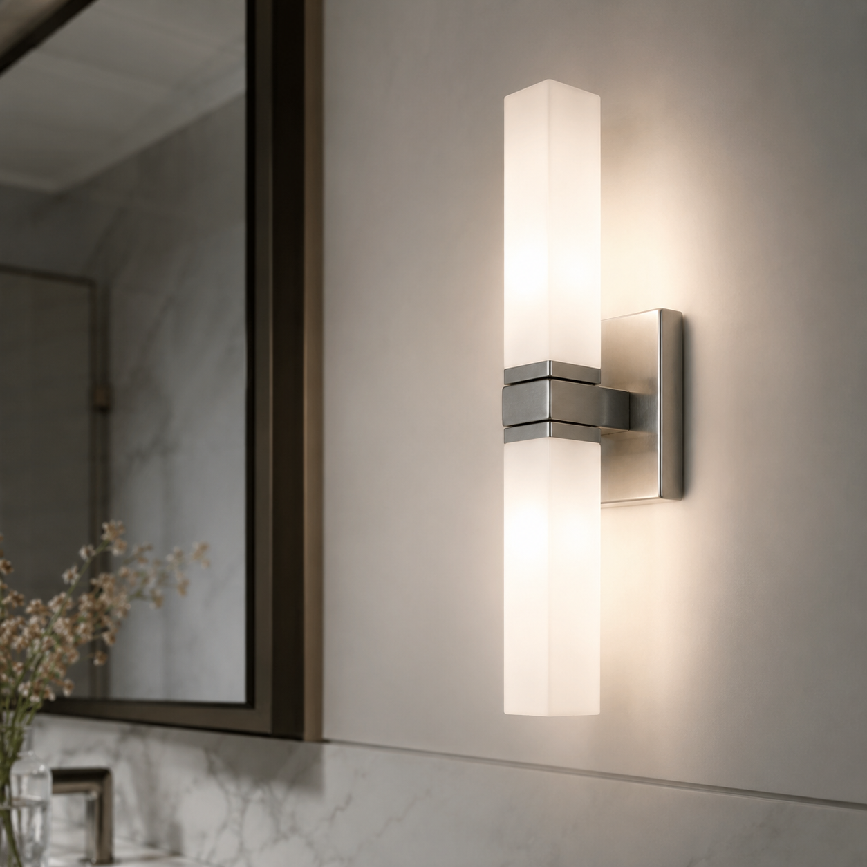 Applec Made of Satin Nickel Steel and White, Opal-matte Glass. Outdoor Wall Light | Outdoor Wall Lighting