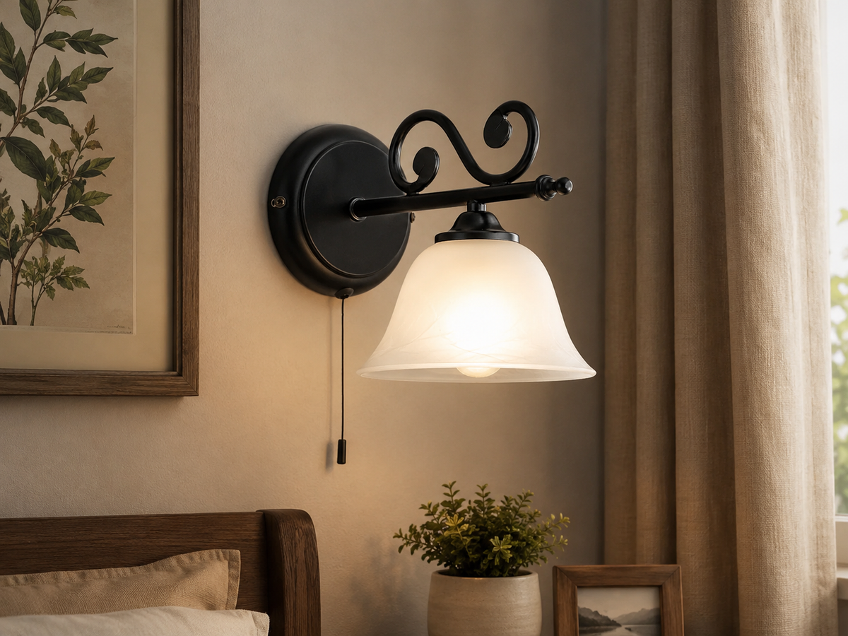 Single Black Frostes Glass Wall Light 1xE27 Lamp