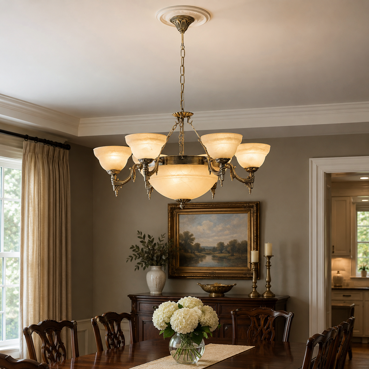 Bronze معدن و Alabaster زجاج Pendant إضاءة | Decorative Indoor إضاءة