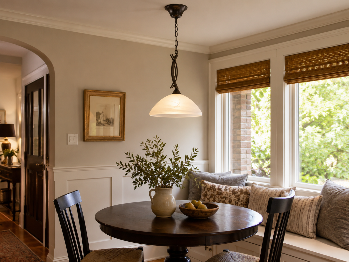 Brown Steel و Alabaster زجاج Pendant إضاءة | Decorative Indoor إضاءة