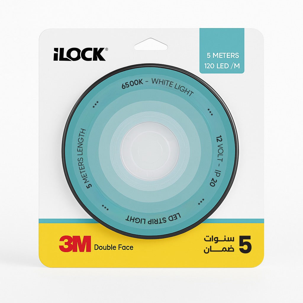 آي لوك iLock شريط LED إضاءة | 6500K | 5 متر | 120 LED ليد ( Use مع باور سبلاي / مزود طاقة Only) - SKU آي لوك iLock-7791