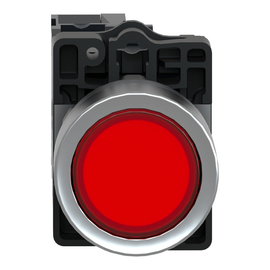 XA2EW34M2 red flush illuminated push-button Ø22, Schneider Electric Harmony, 220V AC, 1NC
