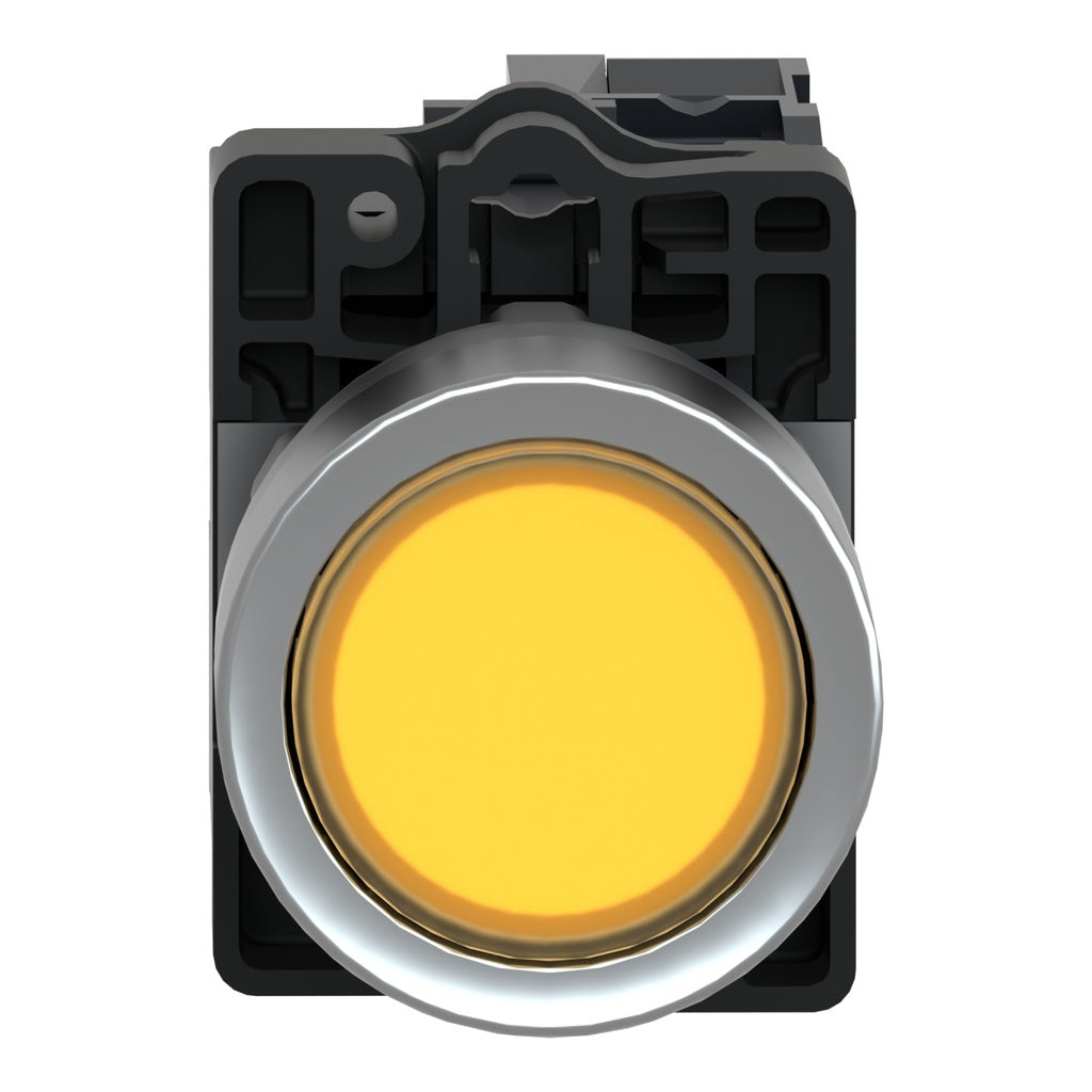 XA2EW35M1 yellow flush illuminated push-button Ø22, 220V AC, 1NO by Spark