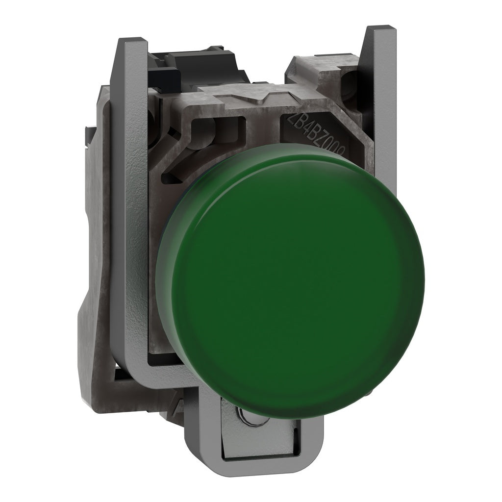 Schneider Electric Harmony XB4 pilot light, green metal housing, 22mm, plain lens with BA9s bulb, 250V