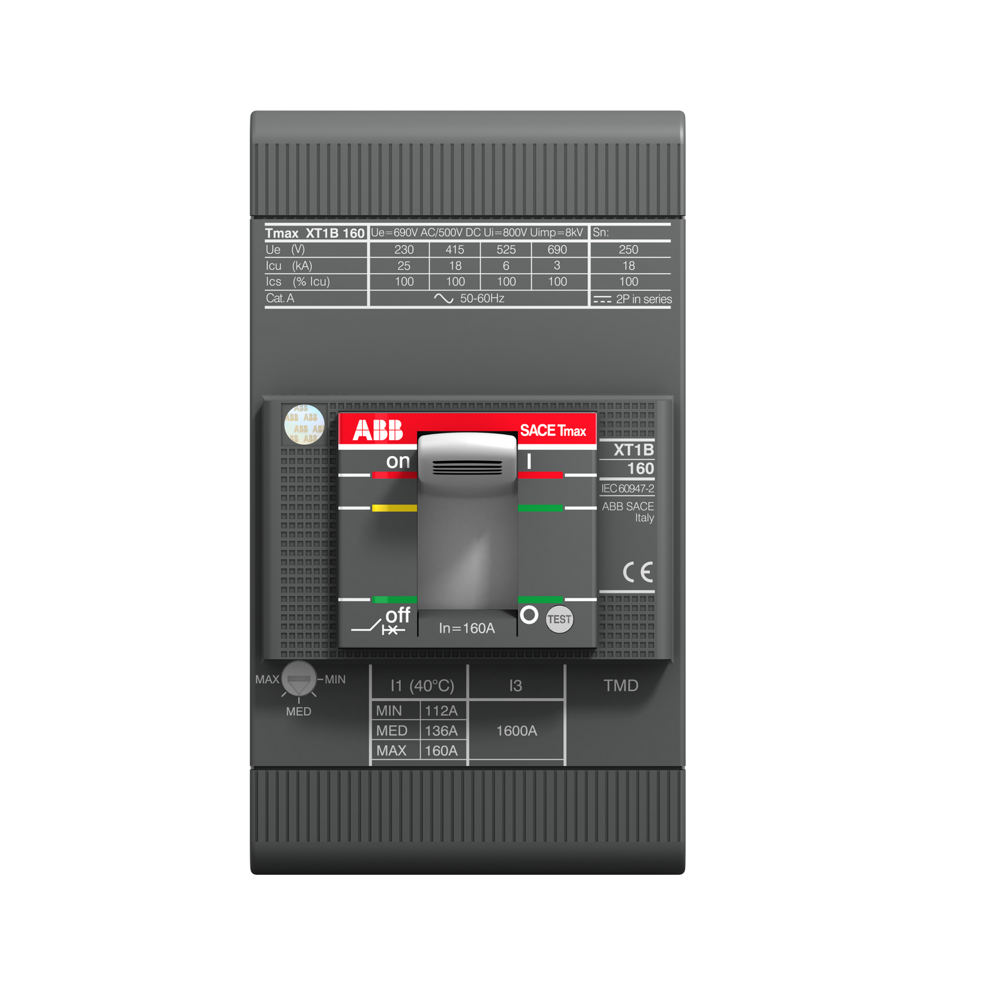 إيه بي بي ABB 1SDA067452R1 | XT1H 160 TMD 100-1000 3P 3 قطب F F Tmax XT قواطع MCCB اتوماتيك علبة مصبوبة | 160 أمبير, 3P 3 قطب, H breaking-capacity class (جهد-dependent) - إيه بي بي ABB part number 1SDA067452R1