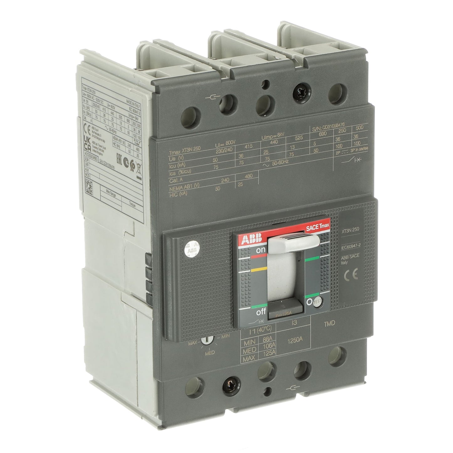إيه بي بي ABB 1SDA068056R1 | XT3N 250 TMD 125-1250 3P 3 قطب F F Tmax XT قواطع MCCB اتوماتيك علبة مصبوبة | 250 أمبير, 3P 3 قطب, N breaking-capacity class (جهد-dependent) - إيه بي بي ABB part number 1SDA068056R1