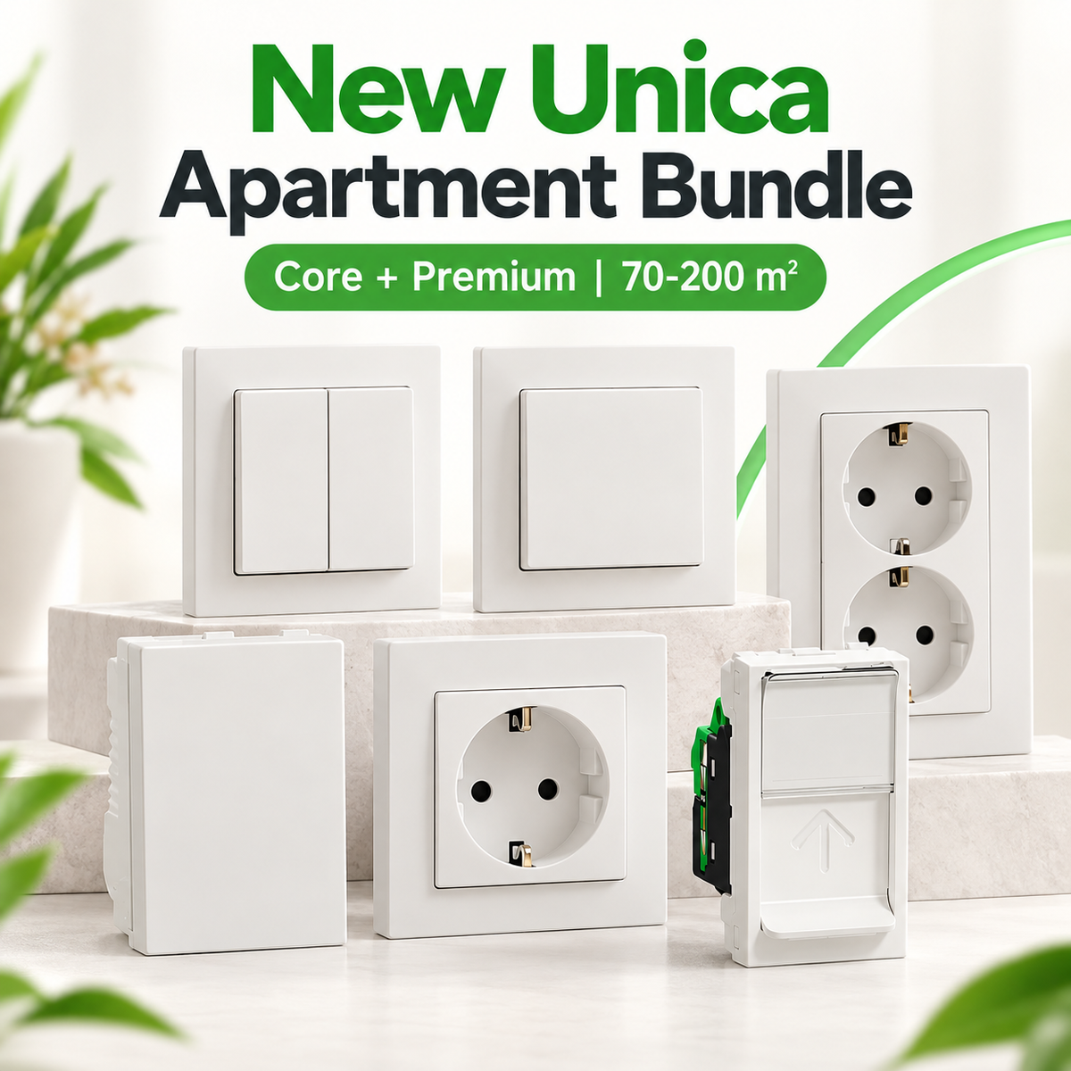 Schneider Electric New Unica Switches & Sockets Bundle for Apartments – باقة مفاتيح وبرايز شنايدر نيو يونيكا للشقق