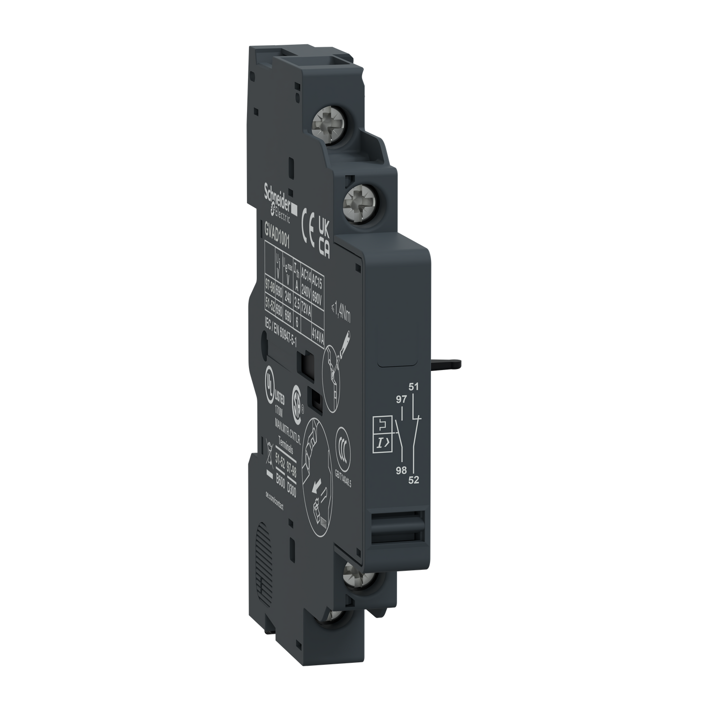 شنايدر إلكتريك Schneider GVAD1001 TeSys GV2/GV3 كونتاكت مساعد / نقطة مساعدة 1 NC مغلق + 1 NO مفتوح (FAULT)