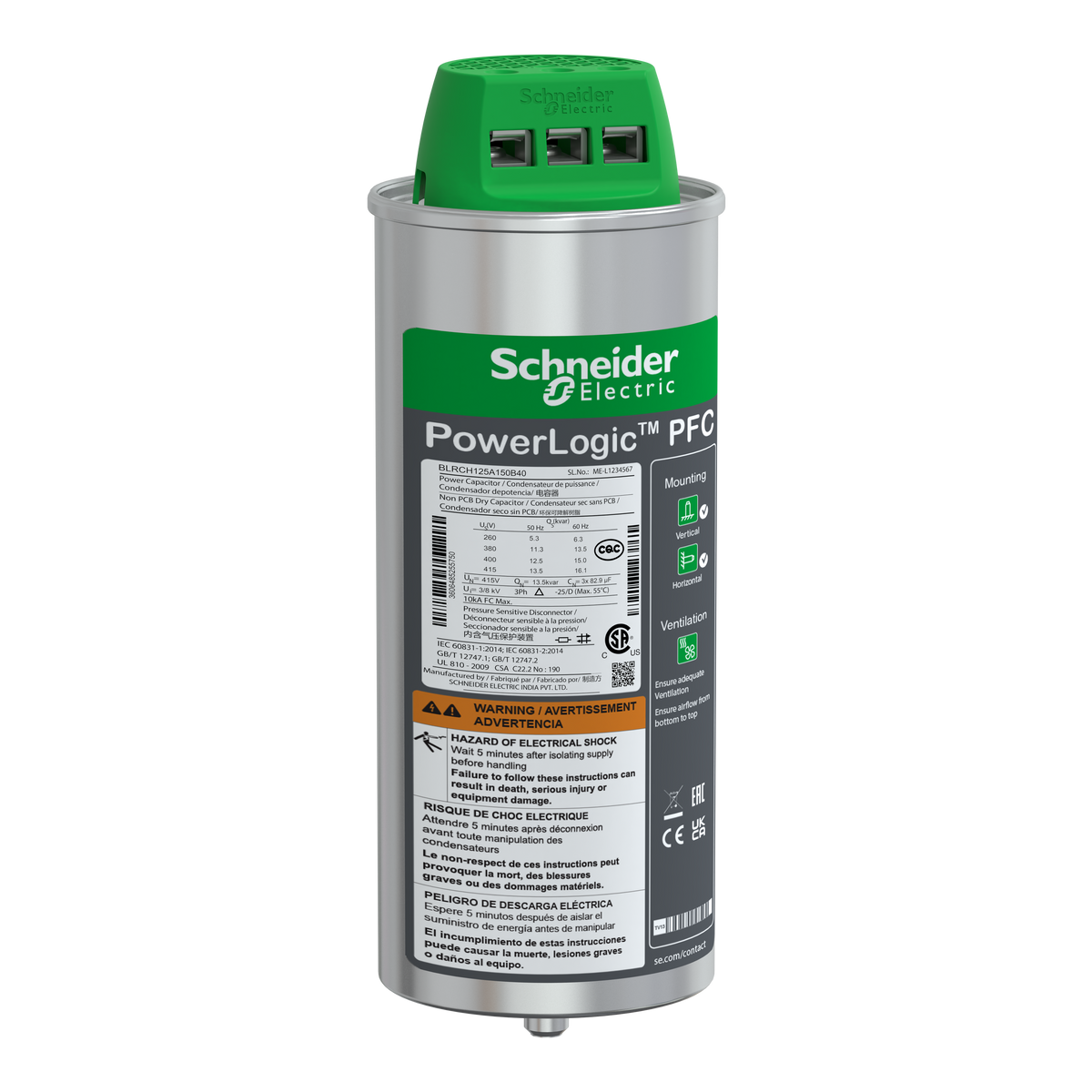 Schneider Electric BLRCH125A150B40 VarPlus Can HDuty Capacitor - 12.5/15 kvar - 400 V - 50/60Hz | Default Title | Default Title