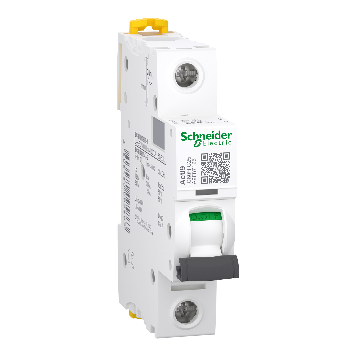 شنايدر إلكتريك Schneider A9F87125 Acti9 iC60H MCB قاطع أوتوماتيك, 1P 1 قطب, 25 أمبير, منحنى C, 15kA قدرة قطع | قاطع MCB أوتوماتيك