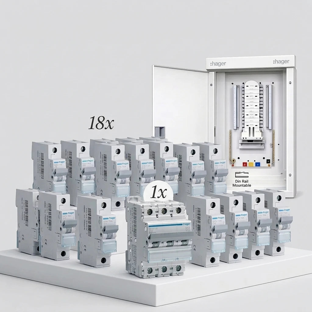 باقة تأسيس كهرباء هاجر — لوحة هاجر JK1 TPN مع قواطع هاجر MC 6 ك.أ | Hager Foundations Bundle: Hager JK1 TPN board with Hager 6kA MCBs