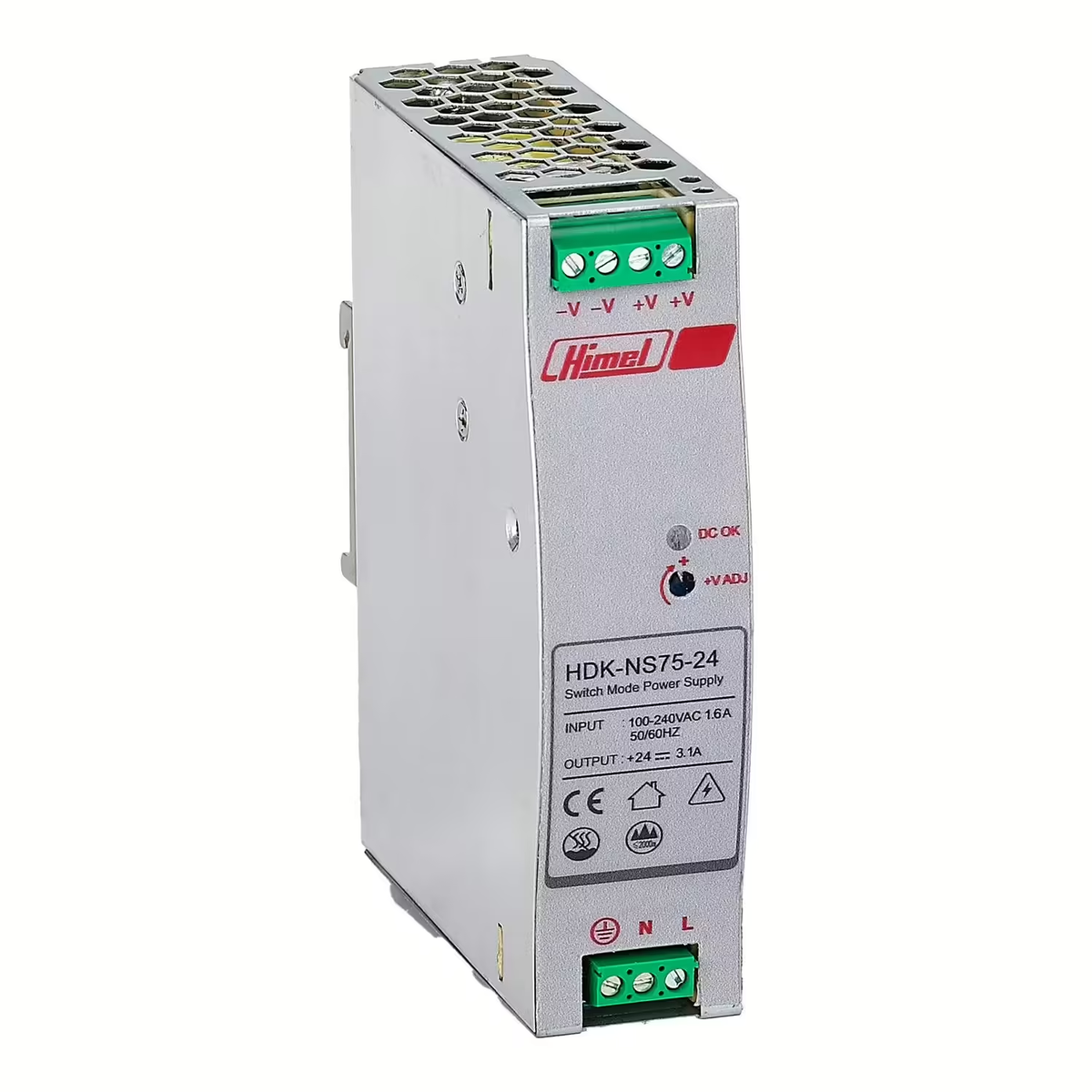 Himel HDKNS power supply family reference photo, label shows HDK-NS75-24 75W 24V; select required variant | صورة مرجعية لعائلة باور سبلاي هيمل