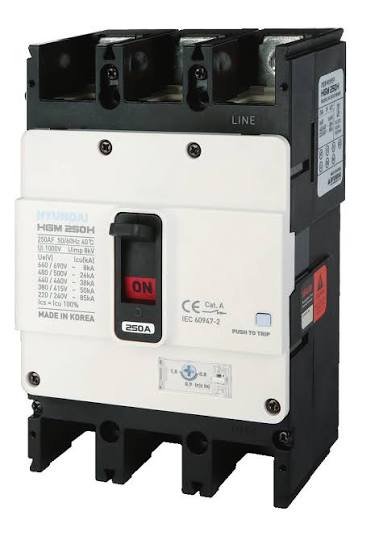 هيونداي Hyundai HGM MCCB قاطع اتوماتيك ثلاثي الأقطاب 3P 3 قطب 26kA قدرة قطع AF250 – قابل للضبط Thermal قاطع MCCB اتوماتيك علبة مصبوبة 125–250 أمبير (HG-Series)