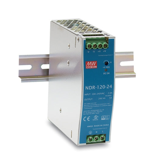 MEAN WELL NDR-120 official manufacturer product photo; output and option label may differ | مين ويل