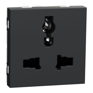 Schneider Electric New Unica NU308454 Universal Socket Outlet, Shutter, 2 Modules, Anthracite