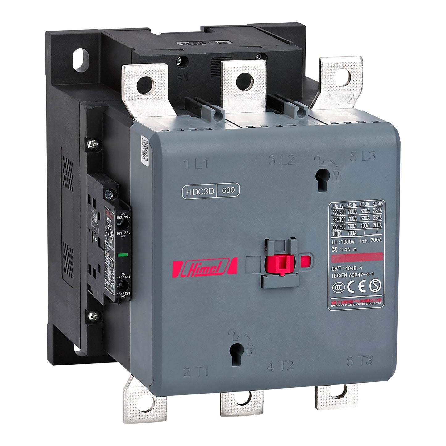 هيمل Himel HDC3 KUE7 High-Power كونتاكتور — ثلاثي الأقطاب 3P 3 قطب, 100–250 فولت ملف تشغيل, 2NO+2NC, 120 أمبير to 630 أمبير