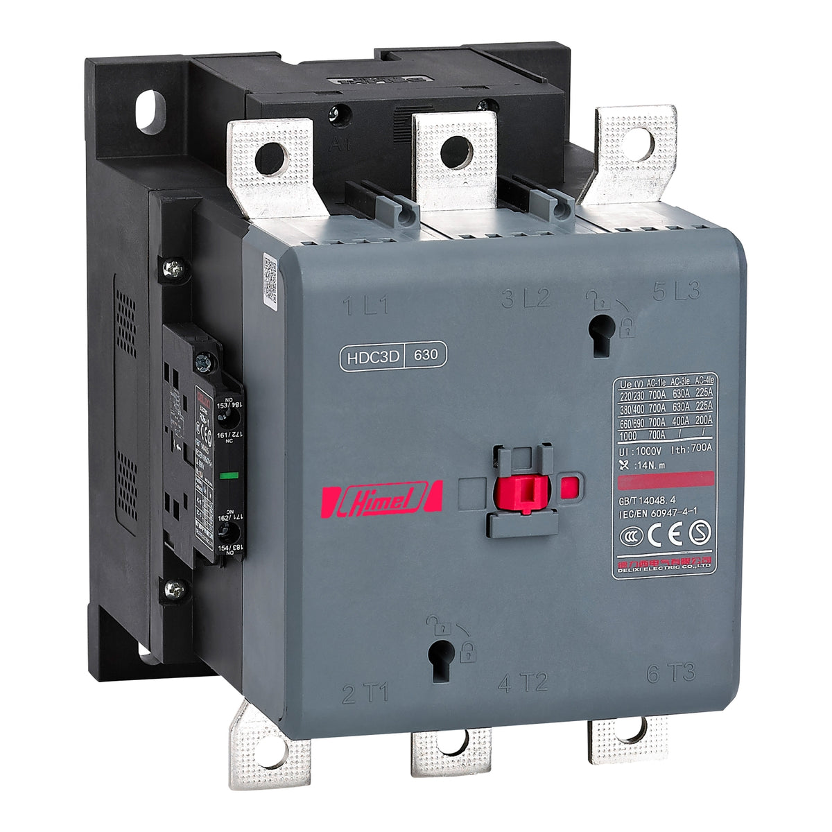 هيمل Himel HDC3 KUE7 High-Power كونتاكتور — ثلاثي الأقطاب 3P 3 قطب, 100–250 فولت ملف تشغيل, 2NO+2NC, 120 أمبير to 630 أمبير