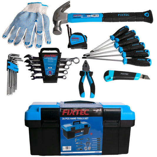 FixTec 26-piece hand tool set with plastic tool box
