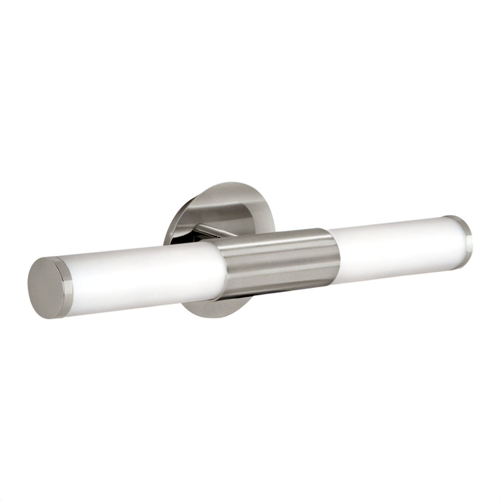 Applec 171731 Circular Back Plate with Extending Arm In Satin Nickel Finish with 2 Cylindrical Matt Opal White Glass Shades 2*e14 IP44 Outdoor Wall Light | Outdoor Wall Lighting - SKU 171731