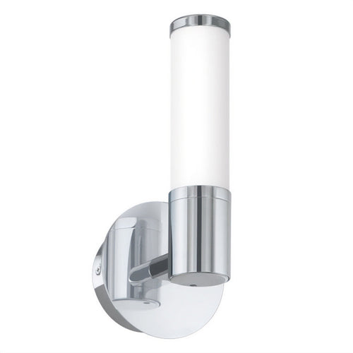 Applec 173169 Circular Back Plate with Extending Arm In Satin Nickel Finish with Cylindrical Matt Opal White Glass Shades 4.5W 3000K - Warm White IP44 Outdoor Wall Light | Outdoor Wall Lighting - SKU 173169