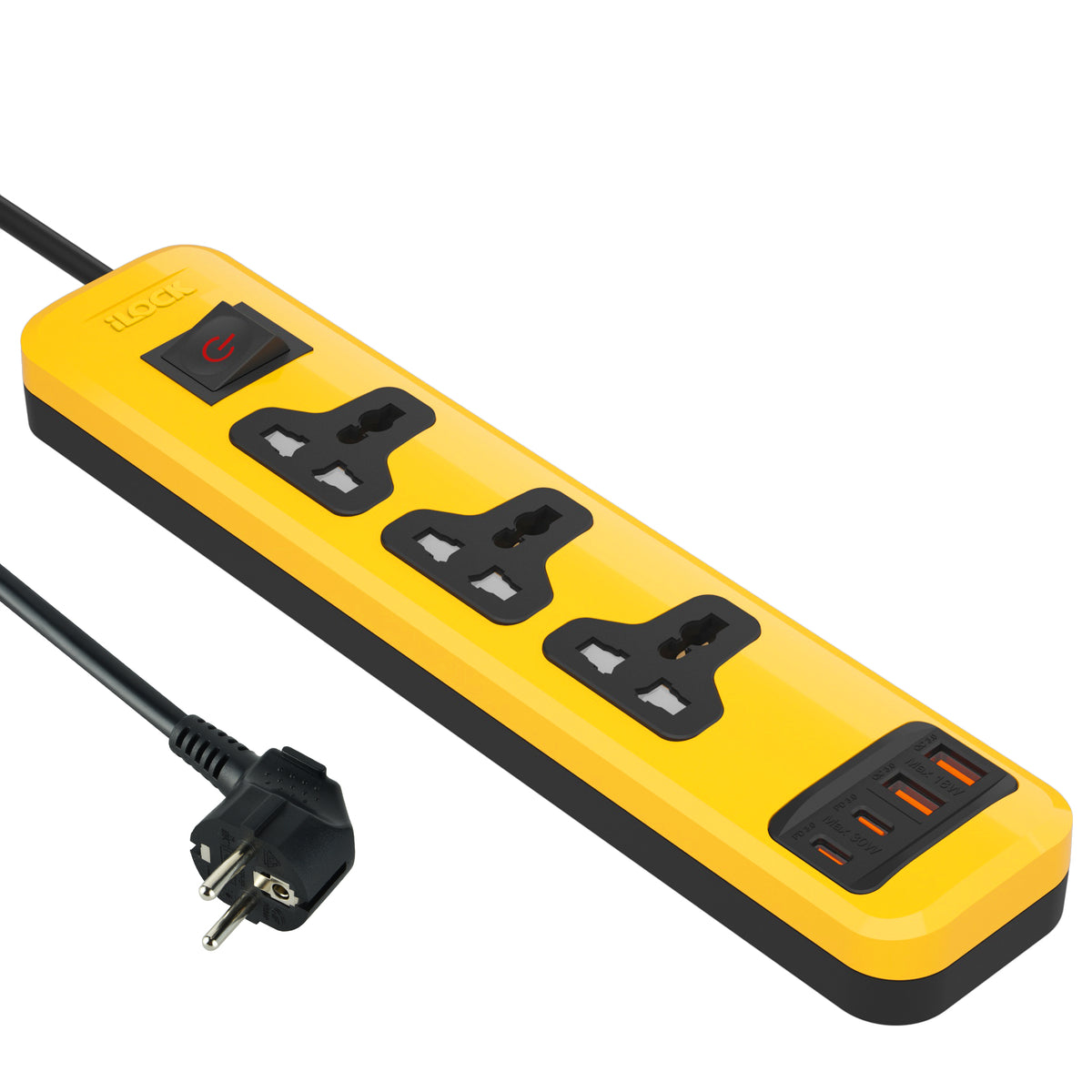 آي لوك iLock يونيفرسال مشترك كهرباء مع 3 مخارج كهرباء & 4 USB Ports (2 USB-C + 2 USB-A) | Fast Charging | 2 متر | مشترك كهرباء لـ الرئيسية & Office - SKU آي لوك iLock-8832