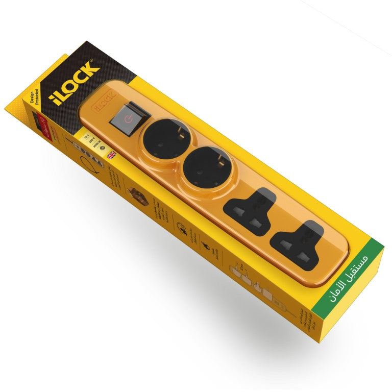 iLock Power Strip 4 Outlets (2 Schuko Sockets + 2 Universal Sockets) | Power Strip for Home & Office - SKU ILOCK-3381