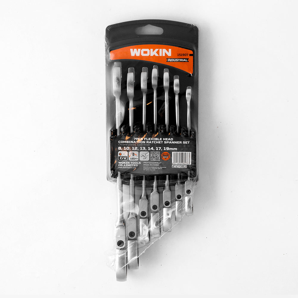 Wokin 7-piece flexible ratcheting combination spanner set