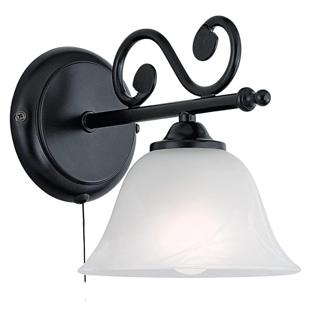 Single Black Frostes Glass Wall Light 1xE27 Lamp