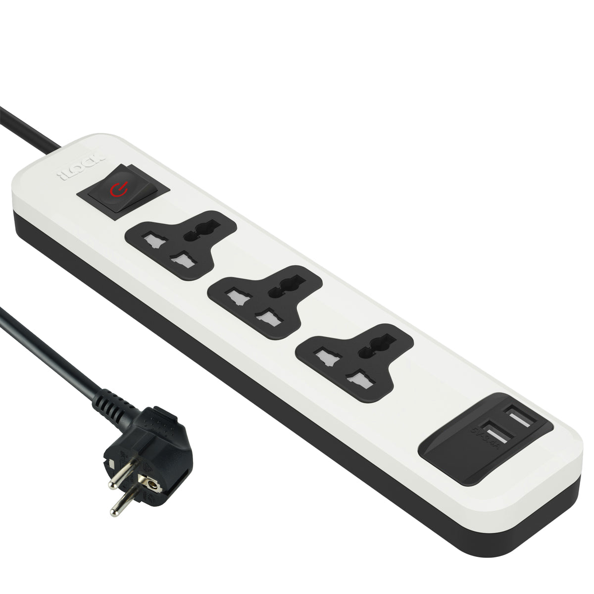 آي لوك iLock يونيفرسال مشترك كهرباء مع 3 مخارج كهرباء & 2 USB Ports (2 USB-A) | Fast Charging | 2 متر | مشترك كهرباء لـ الرئيسية & Office - SKU آي لوك iLock-10745