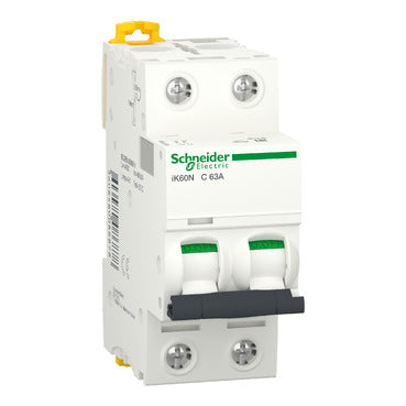 قاطع الدائرة المصغر Schneider Electric Acti9 iK60N A9K24263 | 2P، 63 أمبير، 6 كيلو أمبير، منحنى C MCB