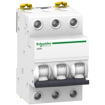 قاطع الدائرة المصغر Schneider Electric Acti9 iK60N A9K24340 | ثلاثي الأقطاب، 40 أمبير، 6 كيلو أمبير، منحنى C، قاطع الدائرة المصغر (MCB)