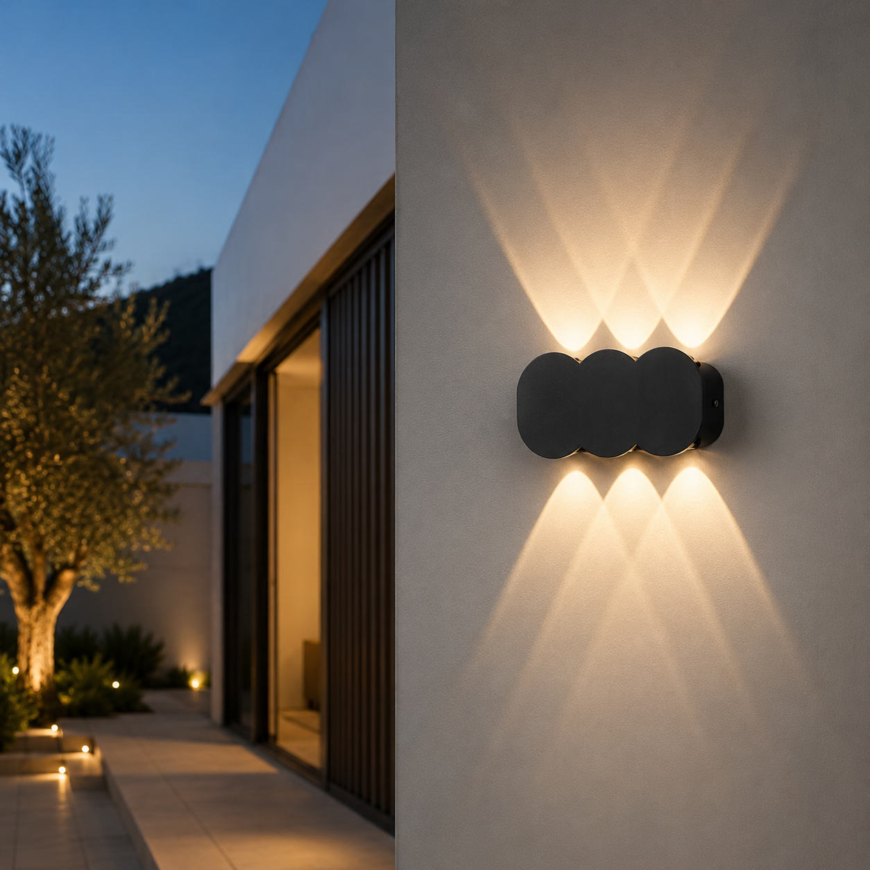 Triple Up & Down Black 6W IP56 Outdoor Wall Light | Outdoor Wall Lighting