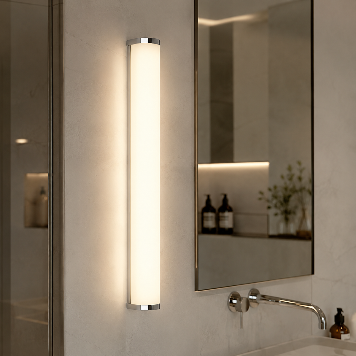 Applec Long Rectangular Frame In Polished Chrome Finish with A White Acrylic Light Diffuser 16W 4000K- Warm White IP44 Outdoor Wall Light | Outdoor Wall Lighting