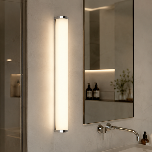 Applec Long Rectangular Frame In Polished Chrome Finish with A White Acrylic Light Diffuser 16W 4000K- Warm White IP44 Outdoor Wall Light | Outdoor Wall Lighting