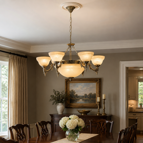 Bronze Metal and Alabaster Glass Pendant Light | Decorative Indoor Lighting