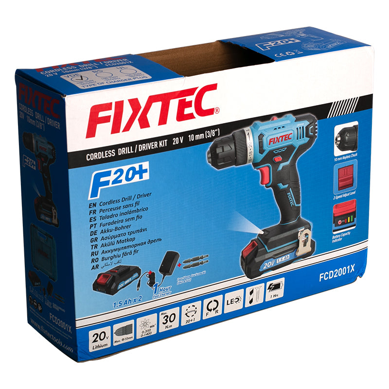 FixTec 20V drill kit with charger and case