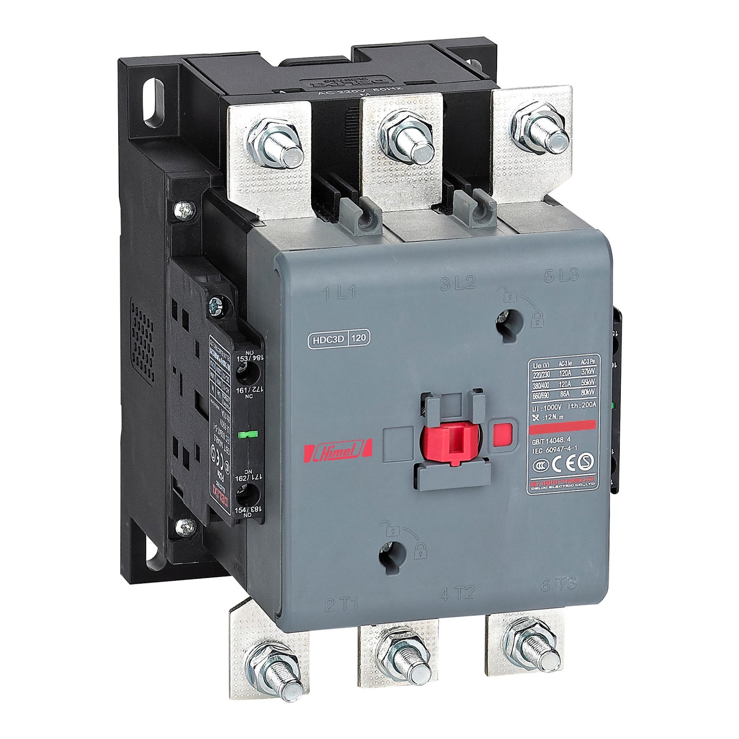 هيمل Himel HDC3 KUE7 High-Power كونتاكتور — ثلاثي الأقطاب 3P 3 قطب, 100–250 فولت ملف تشغيل, 2NO+2NC, 120 أمبير to 630 أمبير