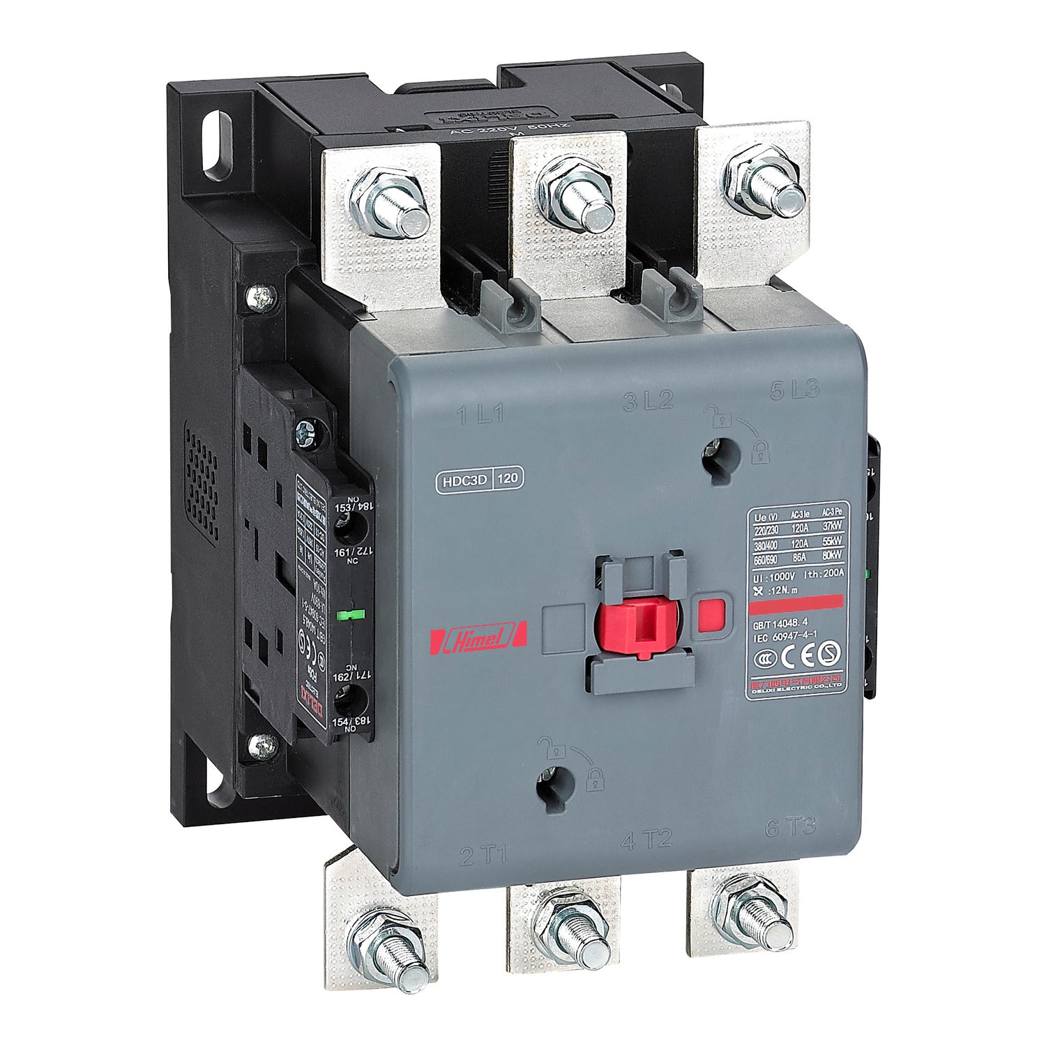 Himel HDC3 KUE7 High-Power Contactor — 3-Pole, 100–250V Coil, 2NO+2NC, 120A to 630A