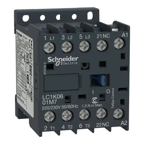 LC1K0901B7 | Schneider Electric TeSys K Contactor, 9A / 4 kW, 24V AC Coil, 3-Pole, 1 NC