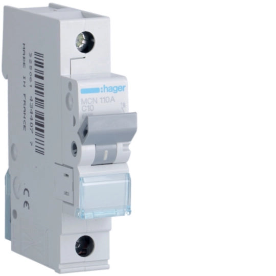 Hager MC Series 1-Pole 6kA Miniature Circuit Breaker (MCB) Range | 10A to 63A, C Curve Single-Phase