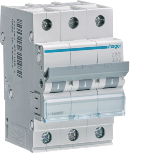 Hager MC Series 3-Pole 6kA Miniature Circuit Breaker (MCB) Range | 10A to 63A, C Curve Three-Phase Power Distribution Feeders