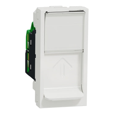 Schneider Electric NU341618 | Data socket, New Unica, RJ45 CAT 6 STP, straight, click, shuttered, 1 module, white