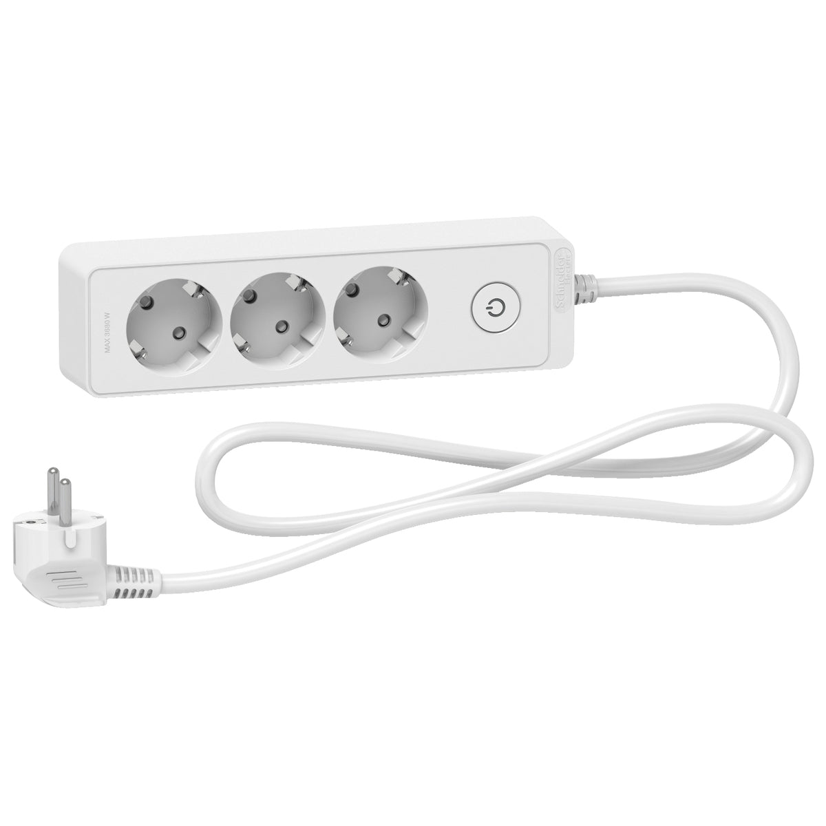 Schneider Electric ST9431W Unica Extend Power Strip 3 Schuko Outlets Switched 1.5m Cable White – مشترك كهرباء شنايدر ST9431W