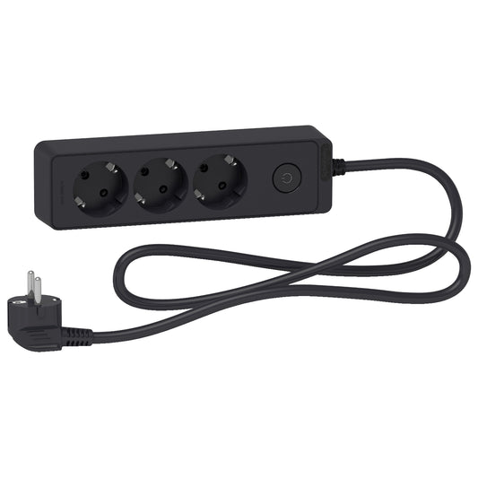 Schneider Electric ST9431B Unica Extend Power Strip 3 Schuko Outlets Switched 1.5m Cable Anthracite – مشترك كهرباء شنايدر ST9431B