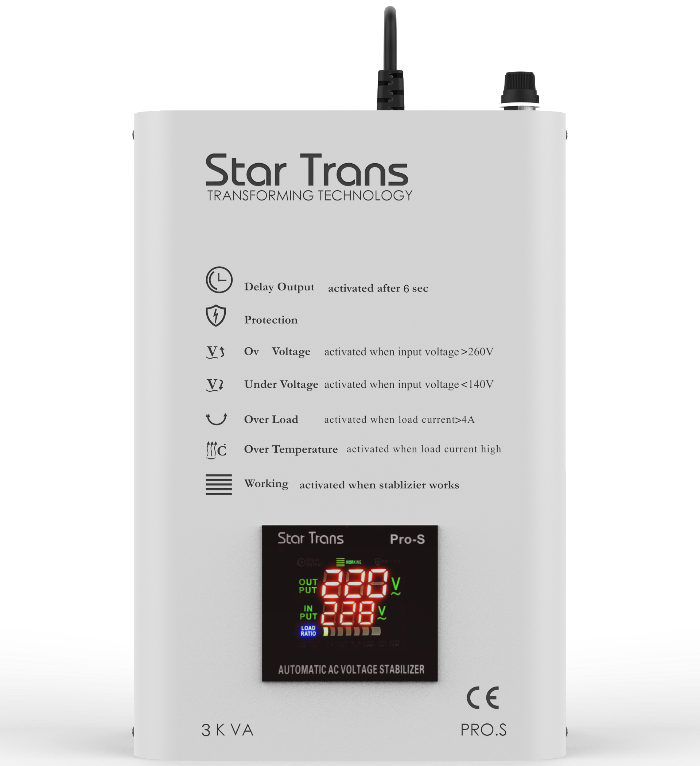 Star Trans PRO-S Servo استبليزر / مثبت جهد PRO-S-1PH-3KVA 3KVA فردي Phase