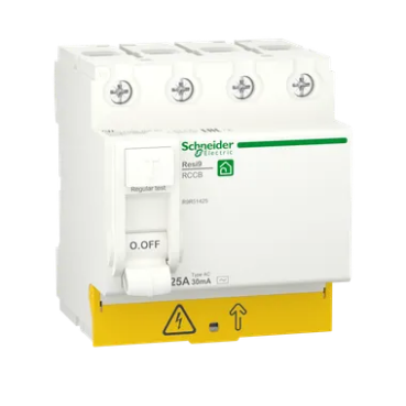 Schneider Electric Resi9 RCCB | R9R51225-R9R51463, 2P/4P, 25A-63A, 30mA AC Type