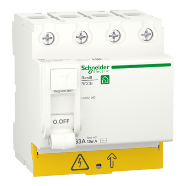 Schneider Electric Resi9 RCCB | R9R51225-R9R51463, 2P/4P, 25A-63A, 30mA AC Type