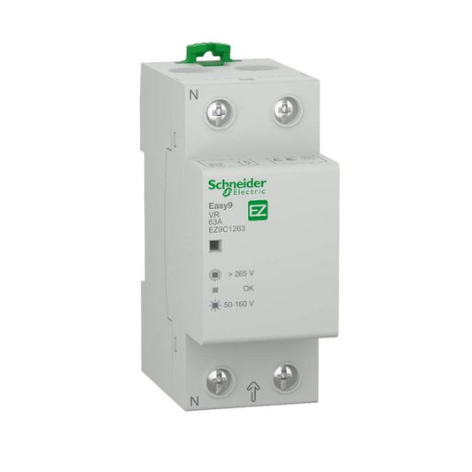 Schneider Electric EZ9C1263 Easy9 Voltage Protection Relay | 2P, 63A, Over/Under Voltage Protector