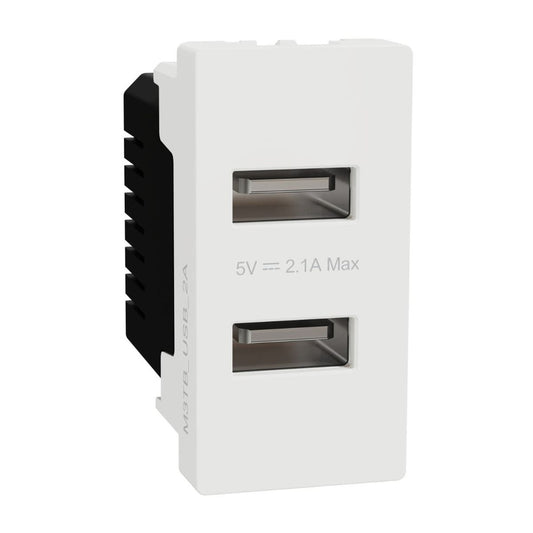 Schneider Electric M3TB_USB_2A | USB Type A, Miluz E, 2 Port, 2.1A, 1 Module, White